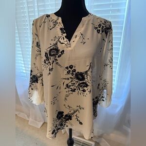 Maurices Cream Top with Black Floral Pattern